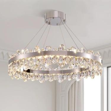 Imagem de Lustre de luxo em estilo francês, luminária de teto de cristal com 2025 opções para sala de estar, sala de jantar e hall de entrada (camada única redonda de 50 cm)