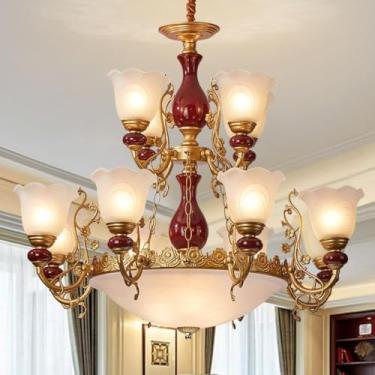 Imagem de Ventilador de teto vintage-moderno com kit de iluminação - Lustre estilo europeu | Iluminação simples para sala de jantar e quarto (15 lâmpadas)