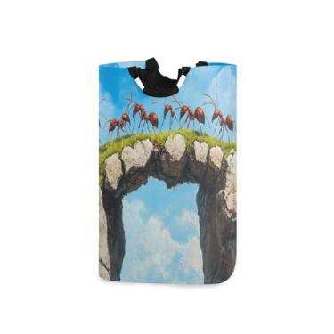 Imagem de Blueangle Formigas dobráveis em uma ponte cesta de lavanderia com alças – Saco de cesto de roupa impermeável dobrável | Solução de armazenamento de roupas que economiza espaço para dormitório