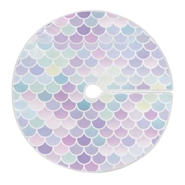 Imagem de Blueangle Saia de árvore de Natal com escamas de sereia violeta e azul de 120 cm - poliéster macio e resistente a rugas, decoração de férias para festas de Natal, árvore festiva e decoração de casa