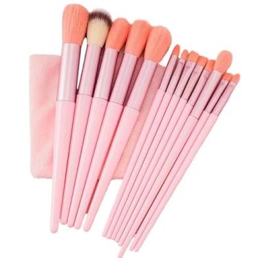 Imagem de 13 Peças - Kit Completo de Pincéis de Maquiagem Profissional para Base, Corretivo e Pó (Rosa)