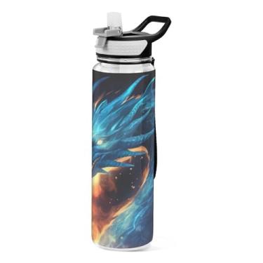 Imagem de ATTX Garrafa de água Blue Dragon, 946 ml, à prova de vazamento e livre de BPA, garrafas de água reutilizáveis de plástico Tritan para viagens, academia, corrida (374)