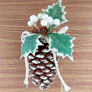 Imagem de Pendentes Pinha Nevado Enfeite Árvore Natal Kit 2pçs 20x10cm