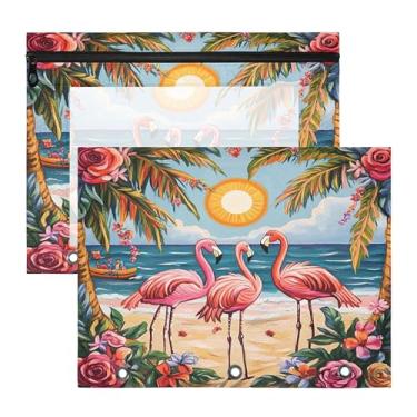 Imagem de SEHANY Pasta de lápis flamingo rosa com 3 anéis – Bolsa para documentos tamanho A4 com janela transparente para sala de aula, escritório, 2 peças