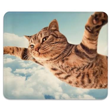 Imagem de Tapete de rato de gato leopardo voa pelas nuvens antiderrapante base de borracha para jogos e escritório com bordas costuradas 24 x 19 cm, tapete de mesa com superfície de tecido liso e durável