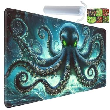 Imagem de Yuxcfhjfe Tapete de brinquedo para MTG, 61 x 35 cm, para jogo de cartas colecionáveis TCG e CCG, borracha antiderrapante para tapetes MTG com bolsa de armazenamento e conjunto de 6 dados, polvo
