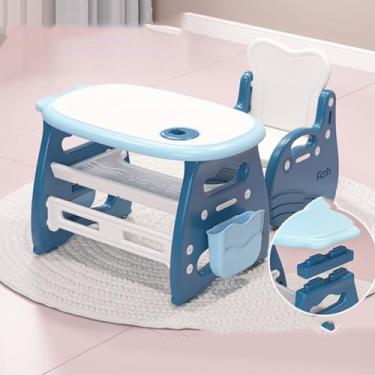 Imagem de Yadlan Conjunto de mesa e cadeira infantil de 1 a 12 anos, mesa de estudo com altura ajustável para crianças, mesa infantil com armazenamento, bolsa lateral e suporte para caneta, mesa de trabalho