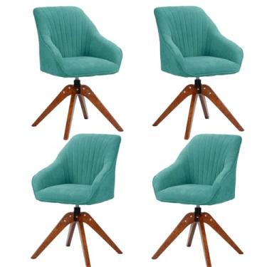 Imagem de HGTRH Cadeira de mesa giratória, moderna de meados do século, de fibra de algodão, com pernas de madeira, 4 peças