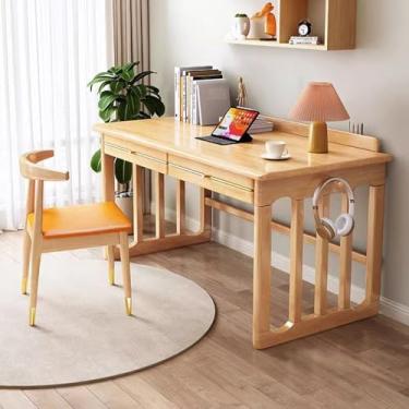 Imagem de Mesa de estudo com gavetas em ambos os lados, mesa infantil com compartimento para caneta para crianças de 5 a 12 anos, escrivaninha de madeira maciça para pequenos espaços e quarto infantil, laptop