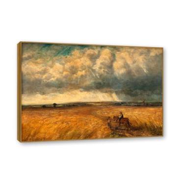 Imagem de NHLDZYH Moldura de teca. Arte em tela emoldurada estilo Constable (The Gathering Storm), impressões de parede de paisagem inglesa, decoração de parede com tema de natureza para quarto ou escritório