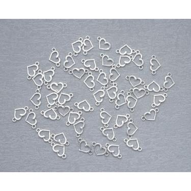 Imagem de 50 peças de pequenos kits de fabricação de joias de coração vazado com 2 furos fofos 1,5 x 0,8 cm para mulheres, faça você mesmo, artesanato, miçangas, colar, pulseira, chaveiro (prata antiga)