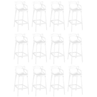 Imagem de Kit 12 Banquetas Allegra com Encosto Design Cozinha/Bancada - Branco -