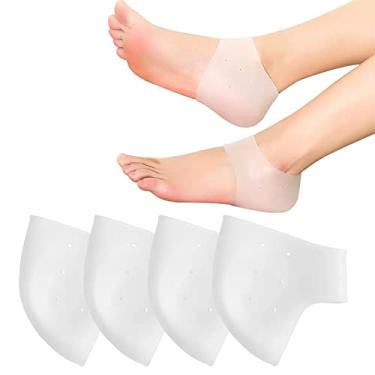 Imagem de 4 protetores de calcanhar de silicone, almofadas de silicone respiráveis, almofadas de gel, meias de gel para rachaduras, adequadas para homens e mulheres