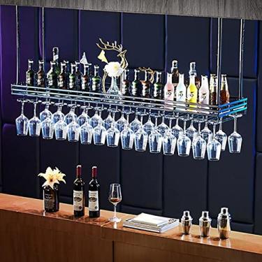Imagem de APUM Rack de vinho de metal de teto, altura ajustável, rack de armazenamento suspenso, suporte de decoração, suporte de taças de cálice, para bares/restaurantes/cozinhas