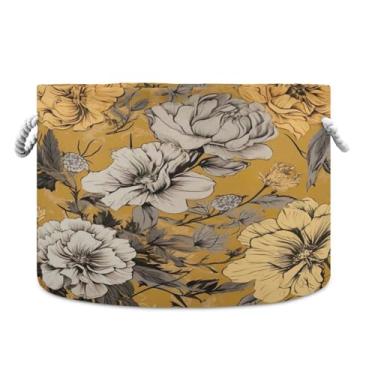 Imagem de WELLDAY Cesta de corda de algodão flores vintage cesta de lavanderia de bebê para sala de estar, lavanderia, berçário, travesseiros, decoração de casa