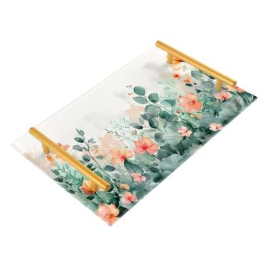 Imagem de Wassud Bandeja de banheiro com alças organizador de perfume de joias de acrílico floral para balcão de cozinha de banheiro 30 x 20 cm