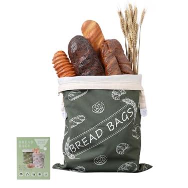 Imagem de Byguan Sacos de pão reutilizáveis de cera de abelha para grânulos de massa fermentada caseiros grandes 33 x 40 cm, protetor de pão de algodão natural durável com zíper para manter fresco, verde