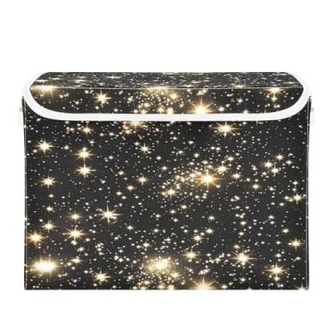 Imagem de CEBUGI Caixotes de armazenamento com tampas, caixa de armazenamento de tecido dobrável, caixas organizadoras de cubo Sparkling Stars para prateleiras de armário de casa e quarto, 40 x 30 x 30 cm