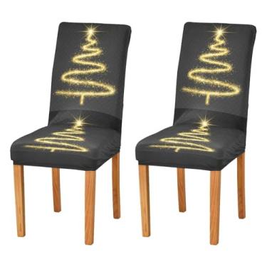 Imagem de Wassud Gold Line Capas de cadeira de árvore de Natal elásticas para jantar capas de cadeira de cozinha laváveis conjunto com 2