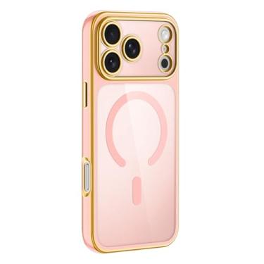 Imagem de LTLMYDAM Capa magnética para iPhone 17 Pro Max/17 Pro/Air/17, capa de carregamento sem fio transparente antiamarelamento, proteção para câmera, capa fina minimalista, rosa, ar