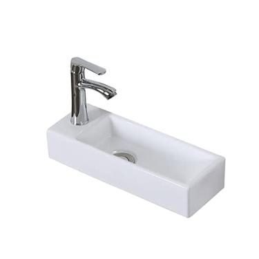 Imagem de Pia de banheiro de montagem na parede, lavatório pequeno de cerâmica branca montado na parede retangular de porcelana para fazenda, B
