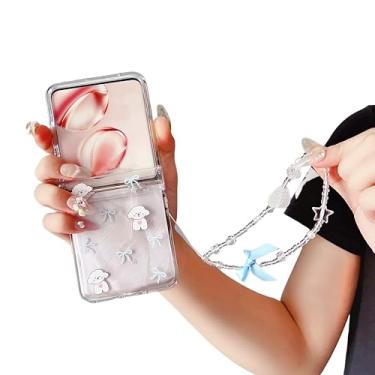 Imagem de SKPY Linda capa compatível com Motorola Razr Ultra 2025 com cordão de pérola, desenho animado engraçado padrão de cachorro capa de proteção de dobradiça à prova de choque para Razr Ultra 2025 para