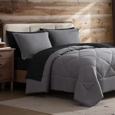 Imagem de Coleman Conjunto de edredom Queen reversível, opções de cores frente e verso, edredom para todas as estações, fronhas + lençóis, perfeito para uso em casa, cabine ou acampamento, preto/cinza