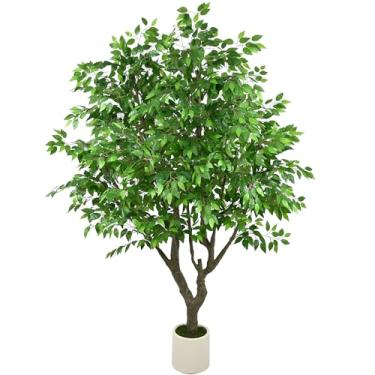 Imagem de Ficus artificial grande de 2,4 m – árvore alta falsa para ambientes internos com folhas densas e troncos realistas, plantas tropicais artificiais de 243 cm em vaso para casa, sala de estar, escritório