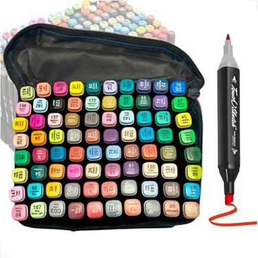 Imagem de Kit 80 Marcadores Artísticos Ponta Dupla Profissional – Ponta Pincel (Brush) e Ponta Fina – Tinta à Base de Álcool, Secagem Rápida – Estojo Premium para Desenho e Lettering