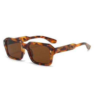 Imagem de Óculos de Sol Vintage Feminino Punk com Rebites, Lentes Transparentes Degradê Oceano, Proteção UV400, Masculino (Estampa de Leopardo)