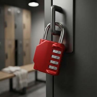 Imagem de Cadeado de combinação de 4 dígitos para armários de academia e portões ao ar livre - Bloqueio de almofada resistente e resistente à intempéries - Manilha de aço endurecido e corpo de liga de zinco