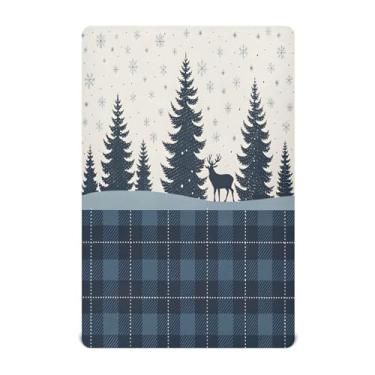 Imagem de Qilmy Lençóis de berço xadrez de árvores de Natal, de microfibra macia, respirável, elástico, para meninos e meninas, miniberço, 132 x 71 cm, capa de colchão infantil portátil