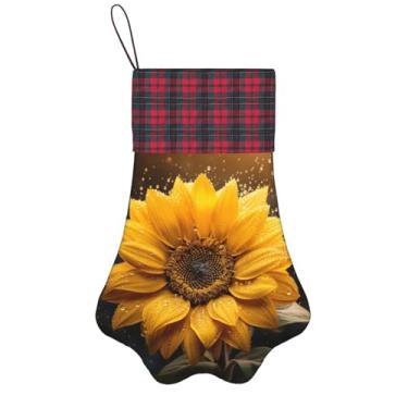 Imagem de SKKNT Linda estampa de girassol 4 meias de Natal animais de estimação decoração de natal cães gatos árvore decoração doce presente conveniente