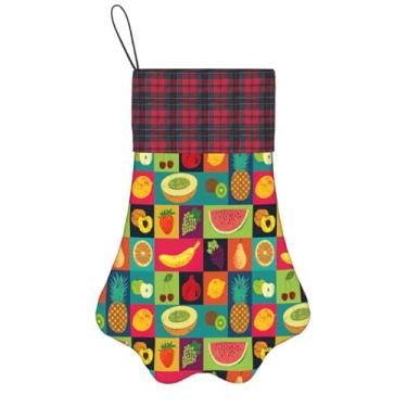 Imagem de Estilo artístico com estampa de frutas, meias de Natal, animais de estimação, decoração de Natal, cães, gatos, árvores, doces, presente, conveniente