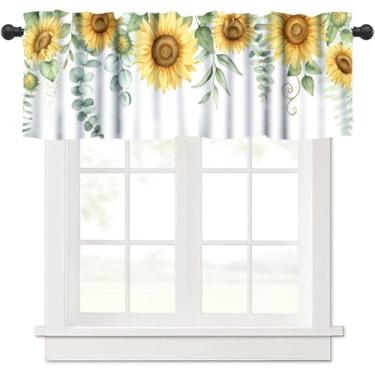 Imagem de ShiTingYu Saia de girassol, flores de primavera, plantas verdes, folhas de eucalipto, flores silvestres, aquarela para cozinha, quarto, sala de estar, blecaute, bolso para varão, 137 x 45 cm