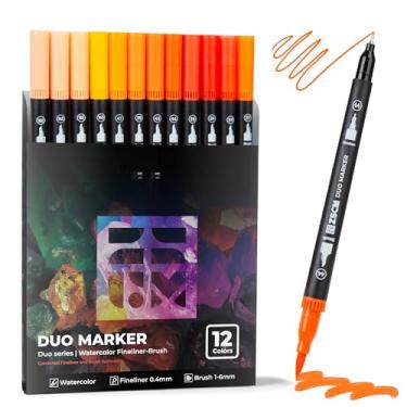 Imagem de ZSCM Canetas de ponta dupla, marcadores artísticos, canetas de pincel fino, marcadores de colorir para adultos, kit de artesanato (laranja)