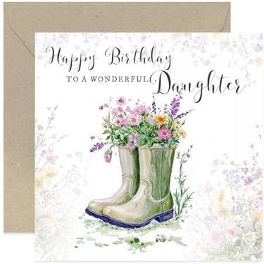 Imagem de Maravilhosos cartões de aniversário para filha - cartões de aniversário temáticos de jardinagem para ela - galochas verdes com design de flores - presentes de aniversário florais sinceros para