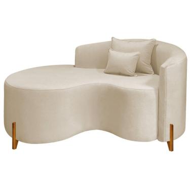 Imagem de Divã Recamier Curvo Sala De Estar Recepção Inglaterra 150cm Pés Madeira Lado Esquerdo Bouclé Cor Bege