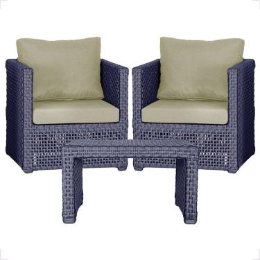 Imagem de Mesa E 2 Poltronas Madri Corda Náutica Estofado 7 Trama Azul