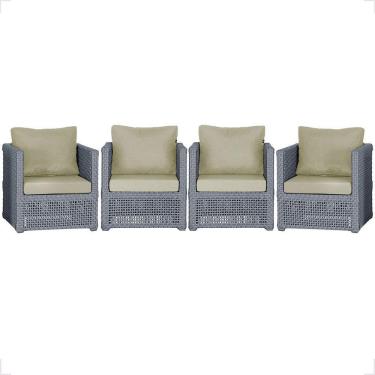 Imagem de 4 Poltronas Madri Alumínio Corda Náutica Estofado 7 Trama Prata