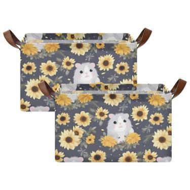 Imagem de Caixas organizadoras de girassóis cinza hamster com 2 alças, 40 x 29 x 25 cm, organizador de roupas dobrável para armário, organização e armazenamento de sala de jogos, pacote com 2