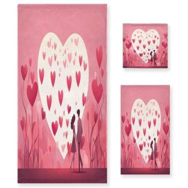 Imagem de Wassud Conjunto de 3 toalhas de banho para casais com árvore de coração (2), toalhas super macias e absorventes para banheiro, toalhas de banho de secagem rápida, toalha de banho para academia, spa