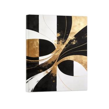 Imagem de Impressões abstratas em tela-Quadro texturizado para parede-Preto branco e dourado-Pintura moderna para sala de estar 80x105cm Tela Embrulhada