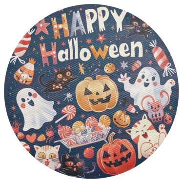 Imagem de Jogo americano bonito círculo de Halloween conjunto de 1 tapete de mesa de PVC 38 cm tapetes de mesa de cozinha resistentes ao calor para festa de Natal