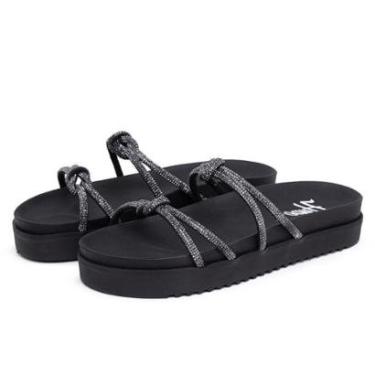 Imagem de Sandalia Papete Feminina de Strass Brilho Detalhe Tira Com Nó Moda Tendencia Sola Microexpandido-Feminino