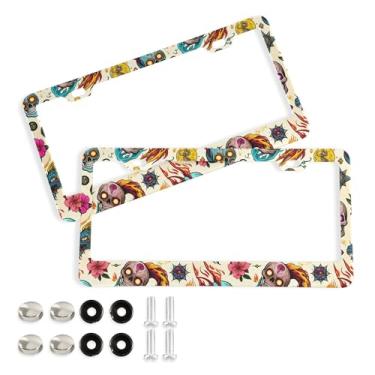 Imagem de SEHANY Molduras de placa de carro estilo gótico, moldura de placa de carro de alumínio à prova de ferrugem com furos e parafusos elípticos serve para veículos padrão dos EUA tamanho acessórios de