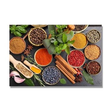 Imagem de NHLDZYH Arte de parede em tela colorida para especiarias e colher de tempero | Decoração de cozinha vintage | Arte moderna para casa e sala de jantar. C46. 40 x 60 cm - 15,8 x 23,7 pol. Somente tela