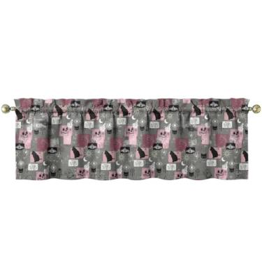 Imagem de Nojuikm Caveira gótica sanefa de cozinha engraçada pequena decoração cortinas sobre pia design para cozinha, quarto, lavanderia, decoração de casa 46 x 137 cm
