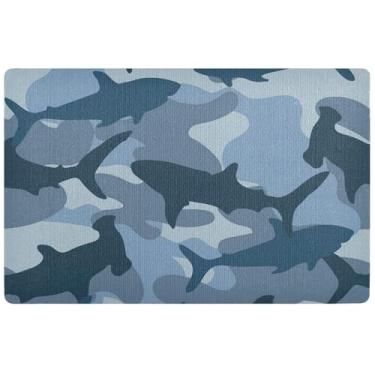 Imagem de TSENQUE Tapete de porta interno personalizado de camuflagem de tubarão militar fofo e hilário, tapete de entrada impermeável, tapete de entrada lavável para casa, 81 cm x 50 cm