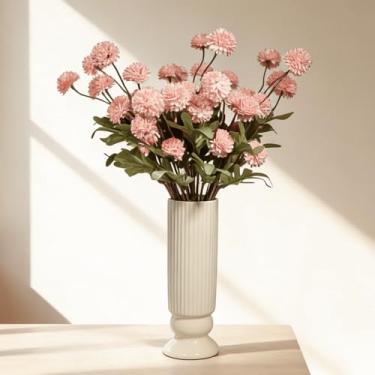 Imagem de EQUSPUR 10 peças de flores rosas artificiais para mães de pompom, mini crisântemo de mães falsas a granel com hastes, arranjos florais para buquê faça você mesmo, decoração de mesa de casamento em